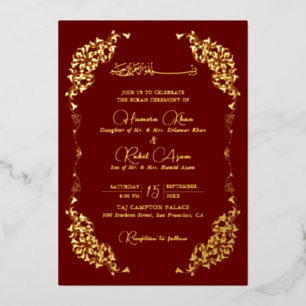 Invitation En Aluminium Or Rouge Floral Paisley Musulman Mariage Artistiqu