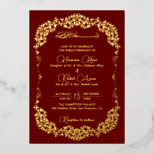 Invitation En Aluminium Or Rouge Floral Paisley Musulman Mariage Artistiqu