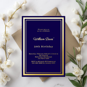Invitation En Aluminium Or simple luxe anniversaire bleu