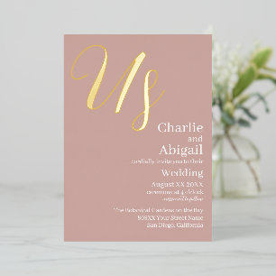 Invitation En Aluminium Or US Moderne Élégant Mariage sur Blush Rose Pouss