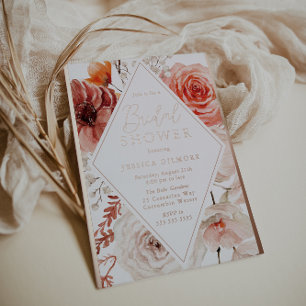 Invitation En Aluminium Orange automnal floral et rose gold Baby Shower