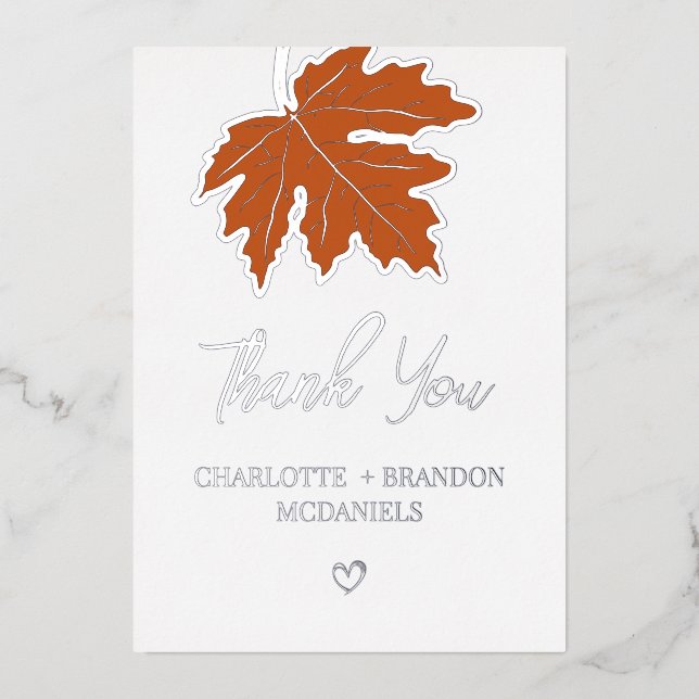 Invitation En Aluminium Orange Automne Feuille d'érable Mariage Remercieme (Recto)