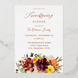 Invitation En Aluminium Orange et jaune doré automnal floral Friendsgiving