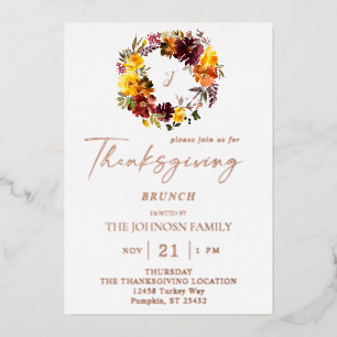 Invitation En Aluminium Orange et jaune fleuri Thanksgiving Wreath