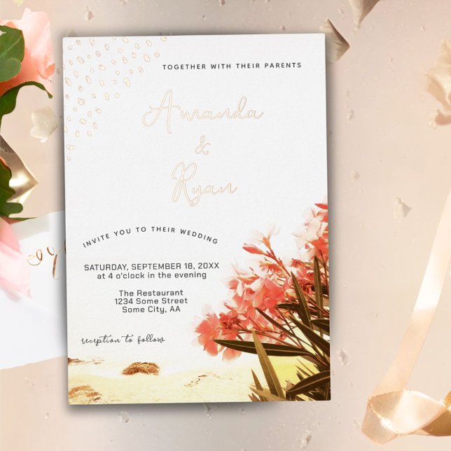 Invitation En Aluminium Orange Oleander Flowers Beach Mariage (Créateur téléchargé)