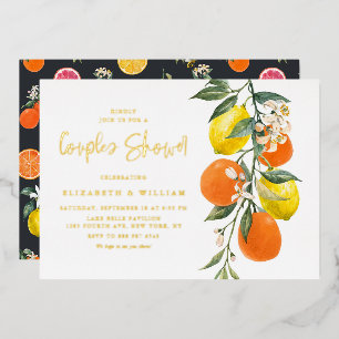 Invitation En Aluminium Oranges botaniques et citrons Couples Douche