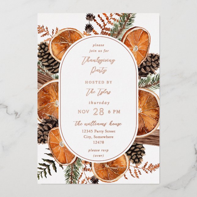 Invitation En Aluminium Oranges Russe Vacances Thanksgiving Dîner (Recto)