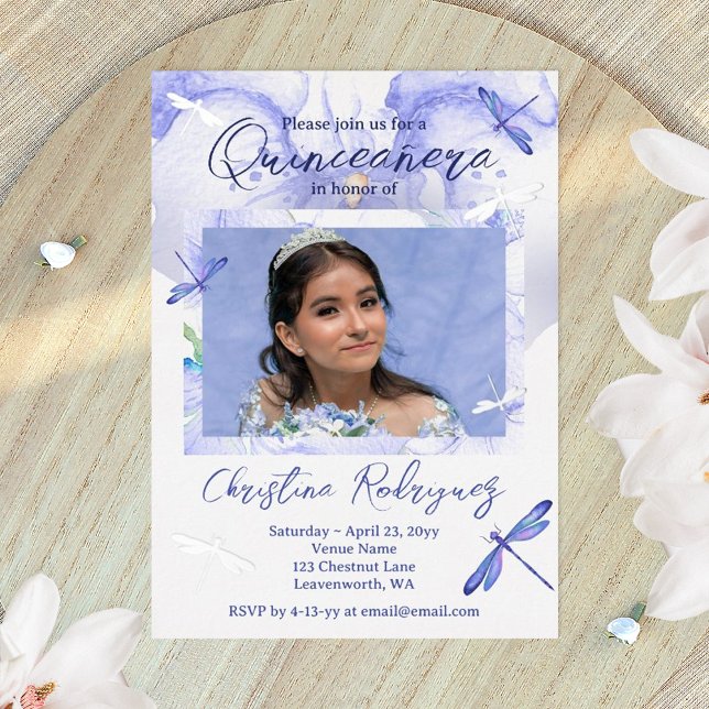 Invitation En Aluminium Orchidée Bleue Clair Quinceanera (dusty blue quinceanera invitations with silver foil dragonflies)