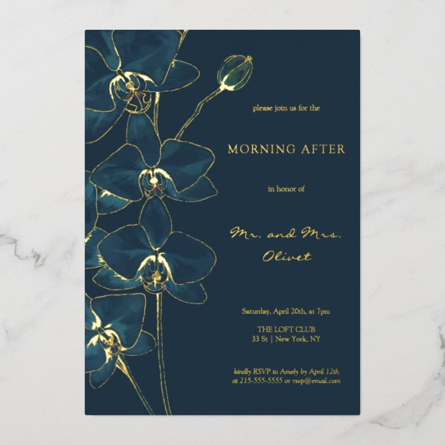 Invitation En Aluminium Orchidée Bleue Douce au Matin  (Recto)