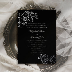 Invitation En Aluminium Orchidée Hirloom noir blanc Formal Mariage classiq