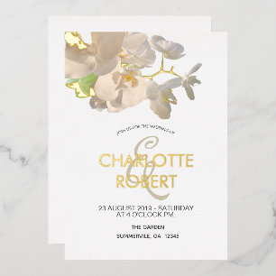 Invitation En Aluminium Orchidées Blanches Tropical Mariage Gold Foil