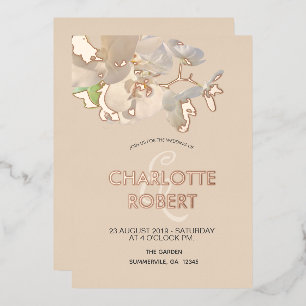 Invitation En Aluminium Orchidées Blanches Tropicales Mariage Or Rose