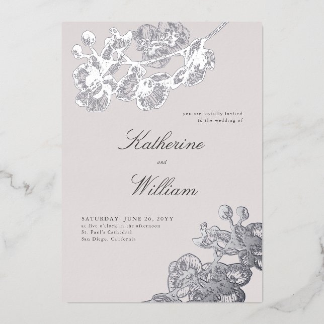 Invitation En Aluminium Orchidées classiques modernes formelles Tux Mariag (Recto)