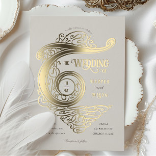 Invitation En Aluminium Ornat Monogram Mariage Élégante typographie