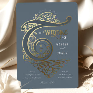 Invitation En Aluminium Ornat Monogram Mariage Élégante typographie