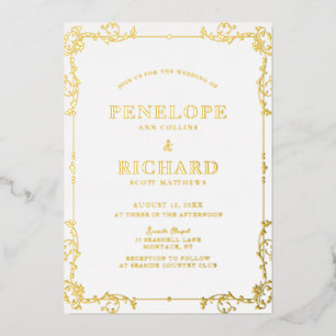 Invitation En Aluminium Ornat Vintage Swirl Bordure Mariage Or