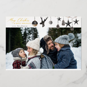 Invitation En Aluminium Ornements noirs et para photo Joyeux Noël