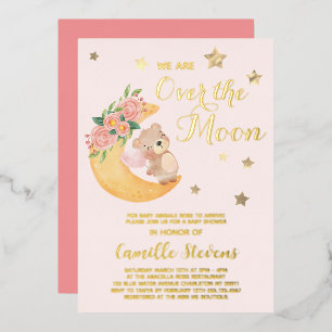 Invitation En Aluminium Ours en rose pour Baby Shower fille Over the Moon