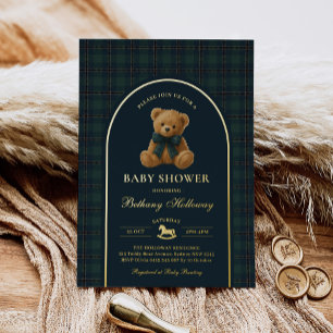 Invitation En Aluminium Ourson en peluche vintage polo vert à carreaux Bab