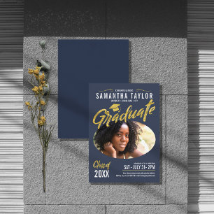 Invitation En Aluminium Oval Photo Graduation Gold Foil ID896