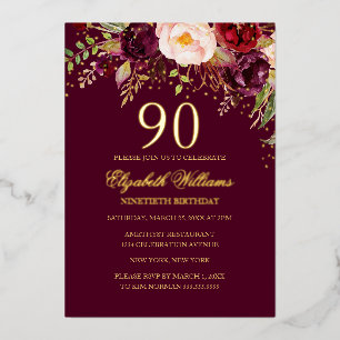 Invitation En Aluminium Paillettes Florales Étincelantes Bourgogne 90e Ann