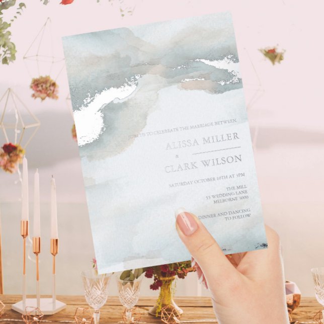 Invitation En Aluminium Painterly Aquarelle Moody Mariage Foil Invitatiati (Créateur téléchargé)