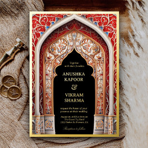Invitation En Aluminium Palais Indien Royal Arche Noire Mariage Or