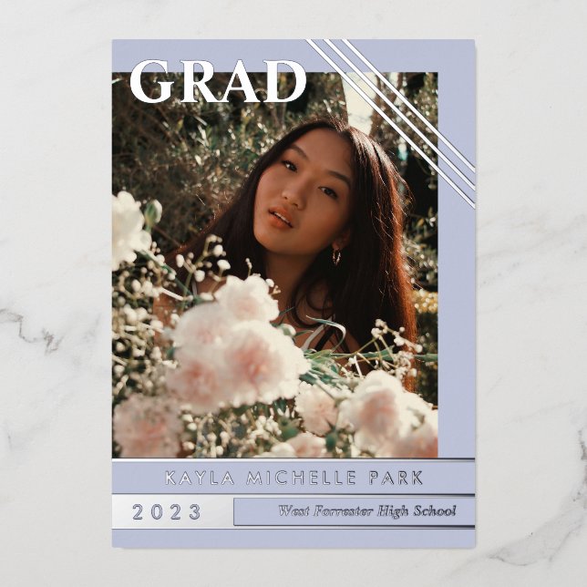 Invitation En Aluminium Pale Periwinkle Silver Lines Diplôme photo (Recto)