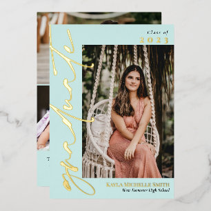 Invitation En Aluminium Pale Turquoise Gold Calligraphie