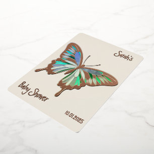 Invitation En Aluminium Palette Douce Papillon Baby Shower rose gold