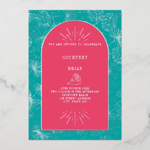 Invitation En Aluminium Palm Feuille rose + Blue Beach Wedding
