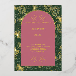 Invitation En Aluminium Palm Feuille rose + Green Beach Mariage