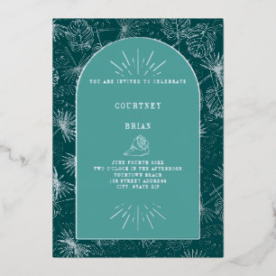 Invitation En Aluminium Palm Feuille Seashell Turquoise Tropical Beach Mar