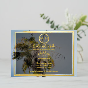 Invitation En Aluminium Palm Tree Tropical Elegant Photo Mariage Gold