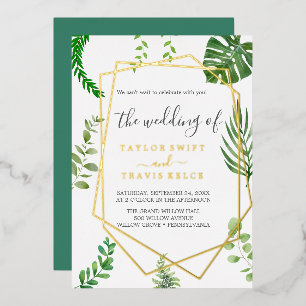 Invitation En Aluminium Palme tropicale sauvage   Mariage géométrique Gold