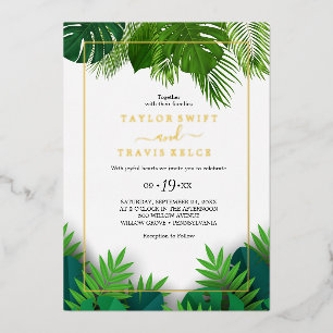 Invitation En Aluminium Palme tropicale sauvage Mariage Hexagon Gold Foi