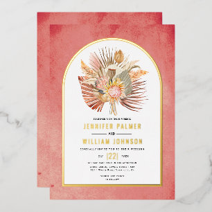 Invitation En Aluminium Palmiers séchés, pampas herbe rose mariage or réel