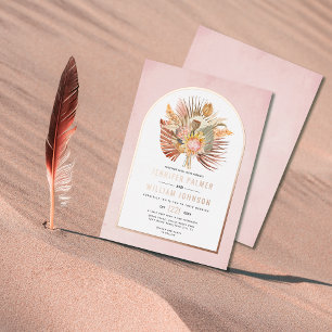 Invitation En Aluminium Palmiers séchés, pampas herbe rose mariage or rose