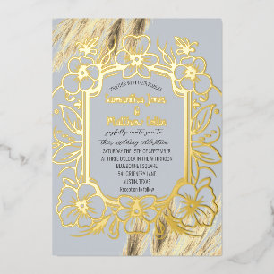 Invitation En Aluminium Pampas Grass Dusty Blue Boho Gold Foil Mariage