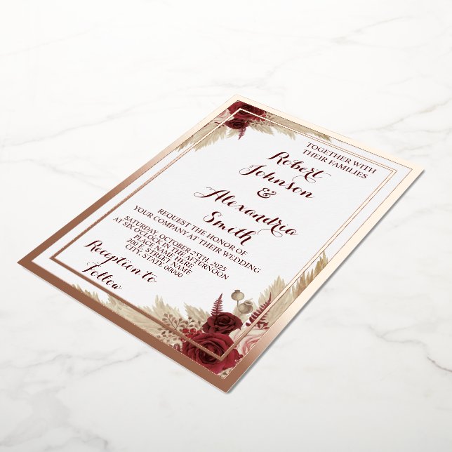 Invitation En Aluminium Pampas Grass Mariage Rose Gold (Rotation)