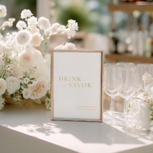 Invitation En Aluminium Panneau de bar de mariage 'Boire & Savourer' blanc
