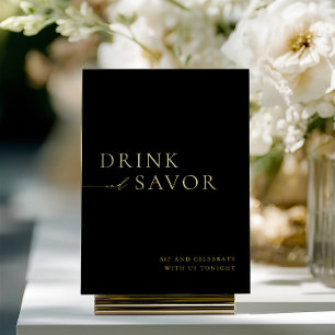 Invitation En Aluminium Panneau de bar de mariage 'Boire & Savourer' Noir 