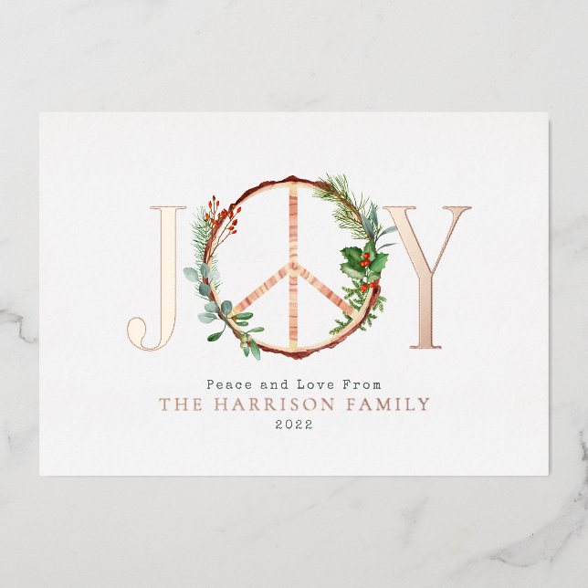 Invitation En Aluminium Panneau de Paix Joie Amour Noël rustique (Recto)