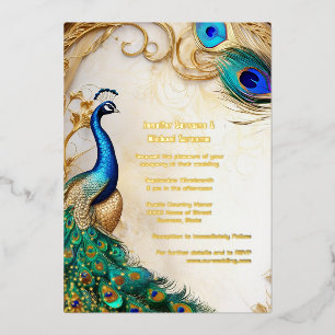Invitation En Aluminium Paon de luxe art nouveau indien en feuille métalli