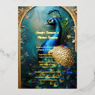 Invitation En Aluminium Paon élégant feuille d'or vintage luxe indien
