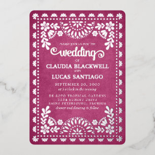 Invitation En Aluminium Papel Picado Mariage rose