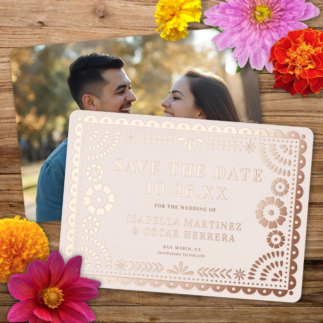 Invitation En Aluminium Papel Picado Photo Mariage Foil Enregistrer La Car (Créateur téléchargé)