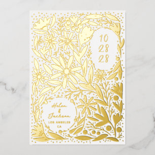 Invitation En Aluminium Papercut Fleurs rustiques Enregistrer la date