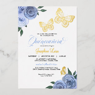 Invitation En Aluminium Papillon bleu Rose Quinceanera Real