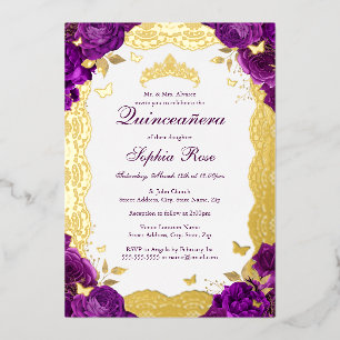 Invitation En Aluminium Papillon de dentelle rose Quinceanera violet Anniv